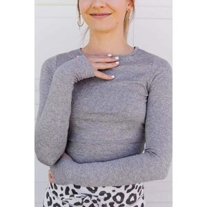 Celestial Bodiez NWT Cropped Long Sleeve Rise to Power Top in 'Smoke Gray' Large